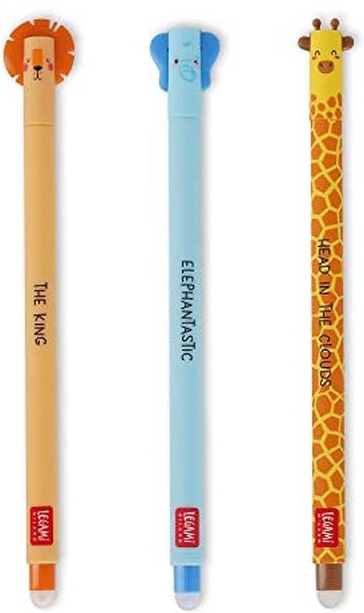 Legami - Uitwisbare pen - Leeuw Olifant Giraffe - Nieuw - 3 stuks - Navulbaar -