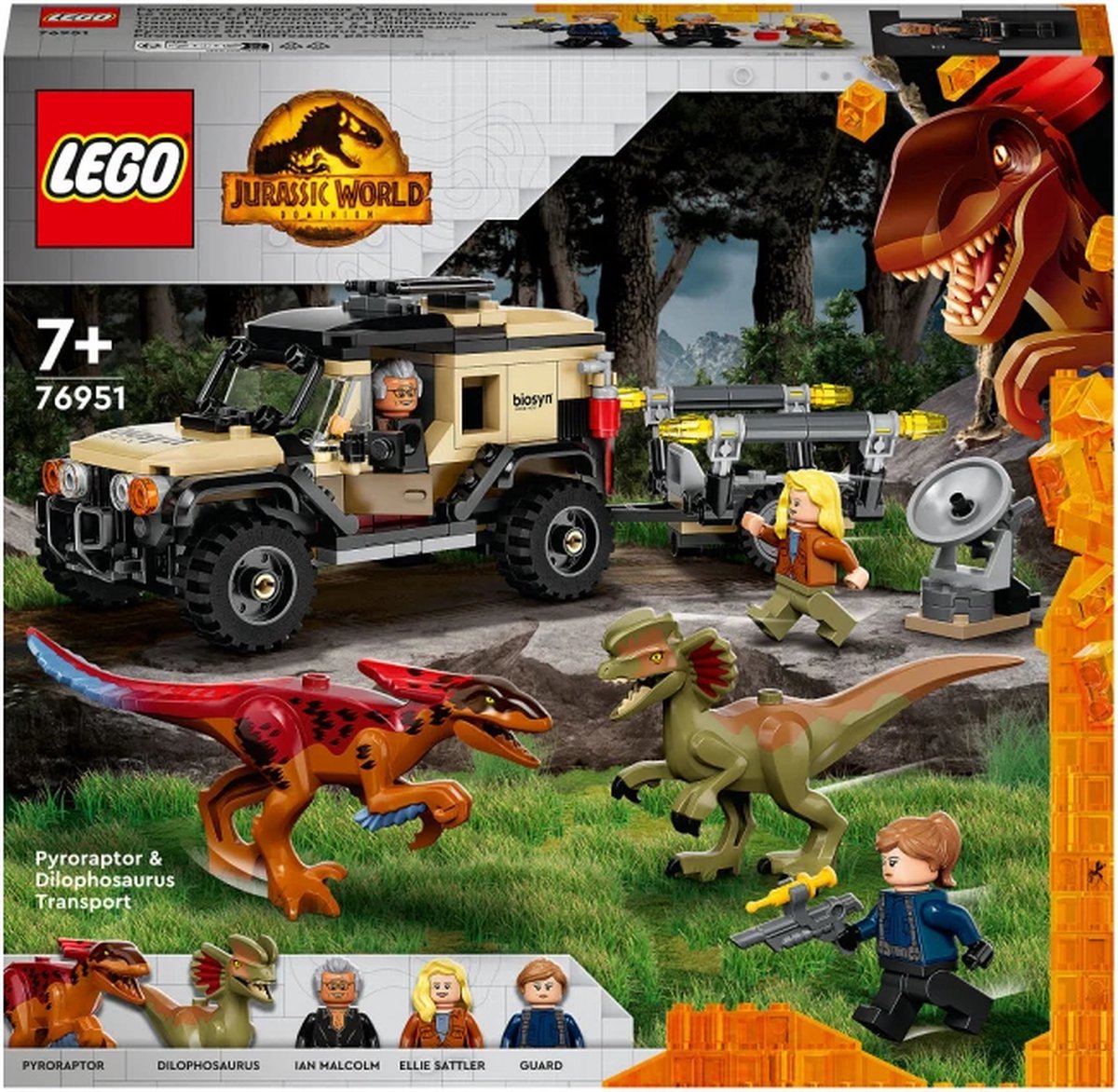 LEGO JURASSIC WORLD 76951 PYRORAPTOR & DILOPHOSAURUS TRANSPORT