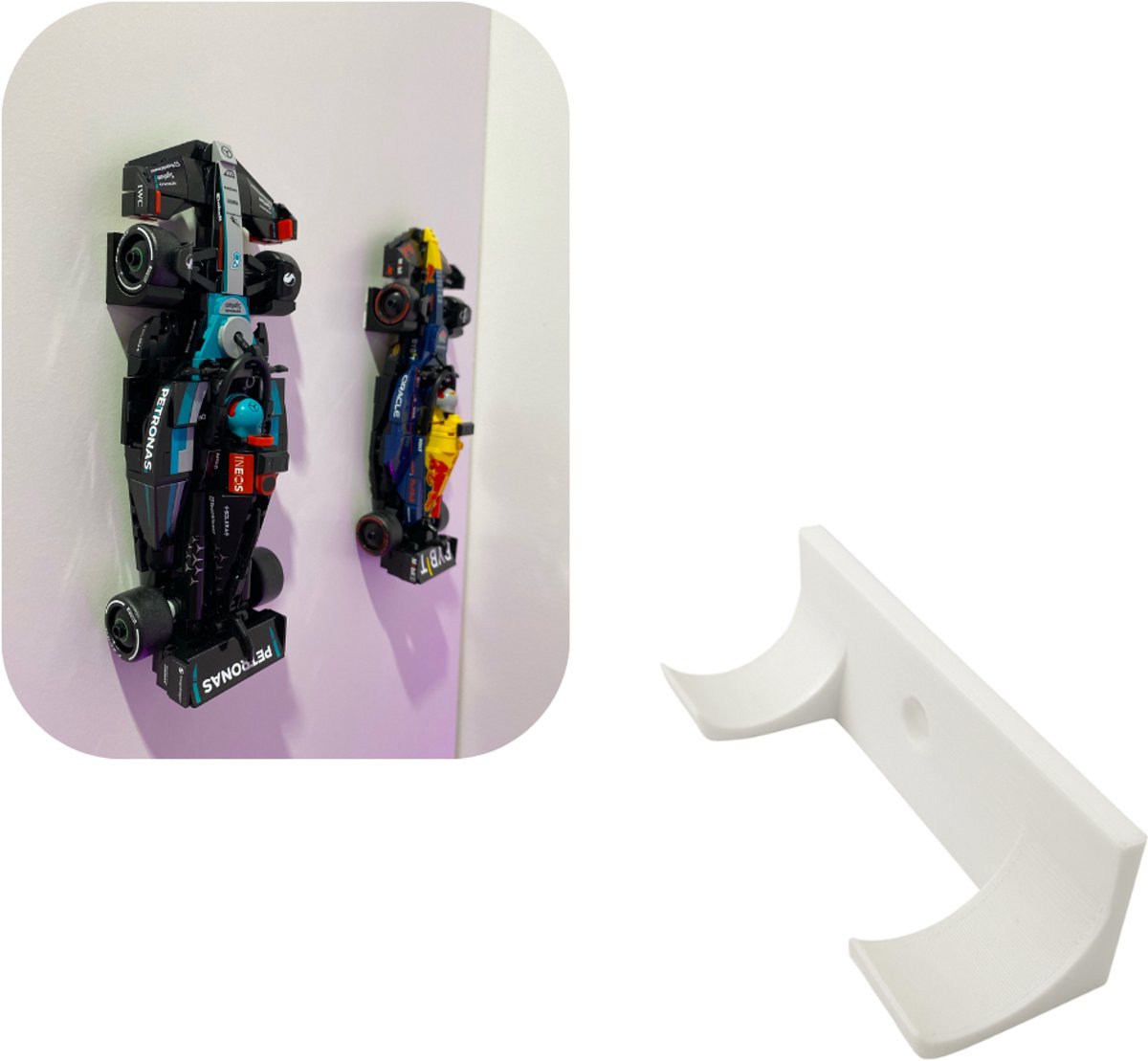 Muurbeugel voor LEGO Speed Champions - Wit - Universeel - Wandmontage - lego F1 wall mount - eenvoudige montage - lego f1 - lego formule 1 -