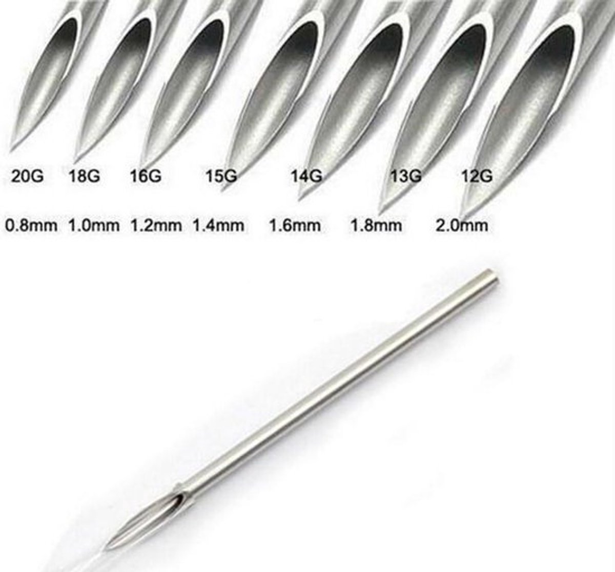 Body piercing naalden set van 5 stuks 1.6 mm dikte steriel verpakt