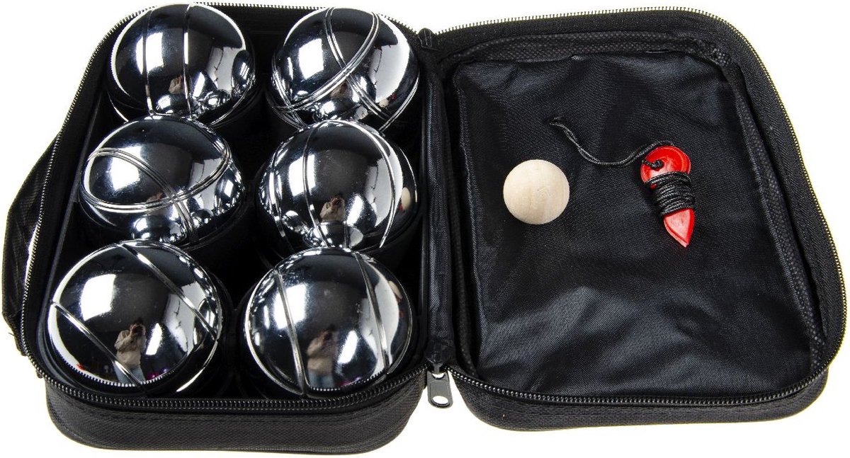 Jeu de Boules set 6 ballen - metaal - diameter 7,2 cm inclusief tas