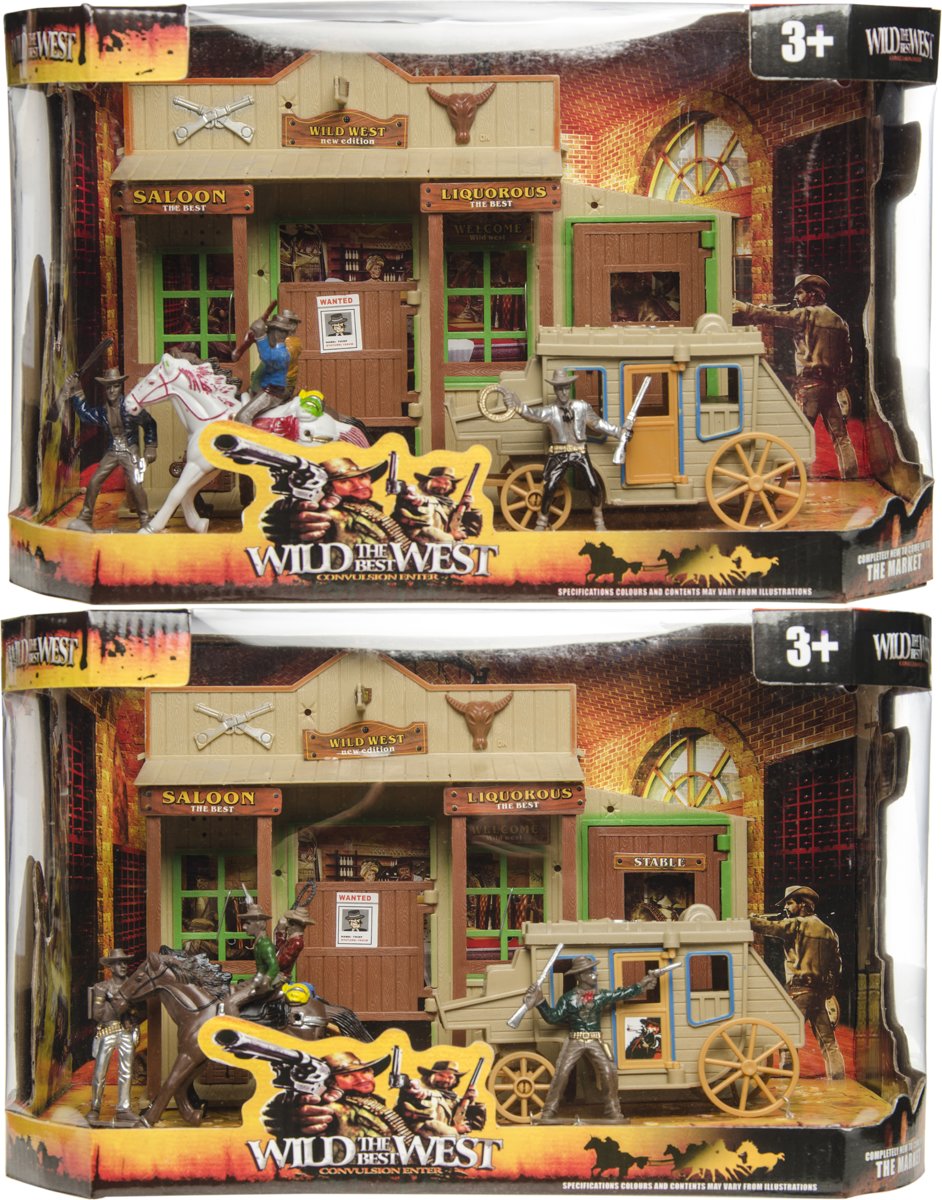 Cowboy en indianen speelset met saloon en koets