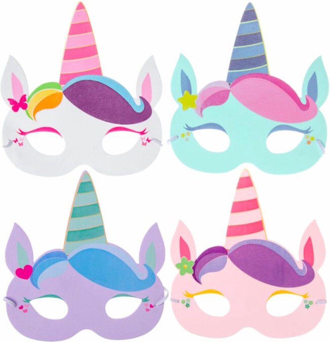 Foam masker eenhoorn - 4 stuks - 4 kleuren