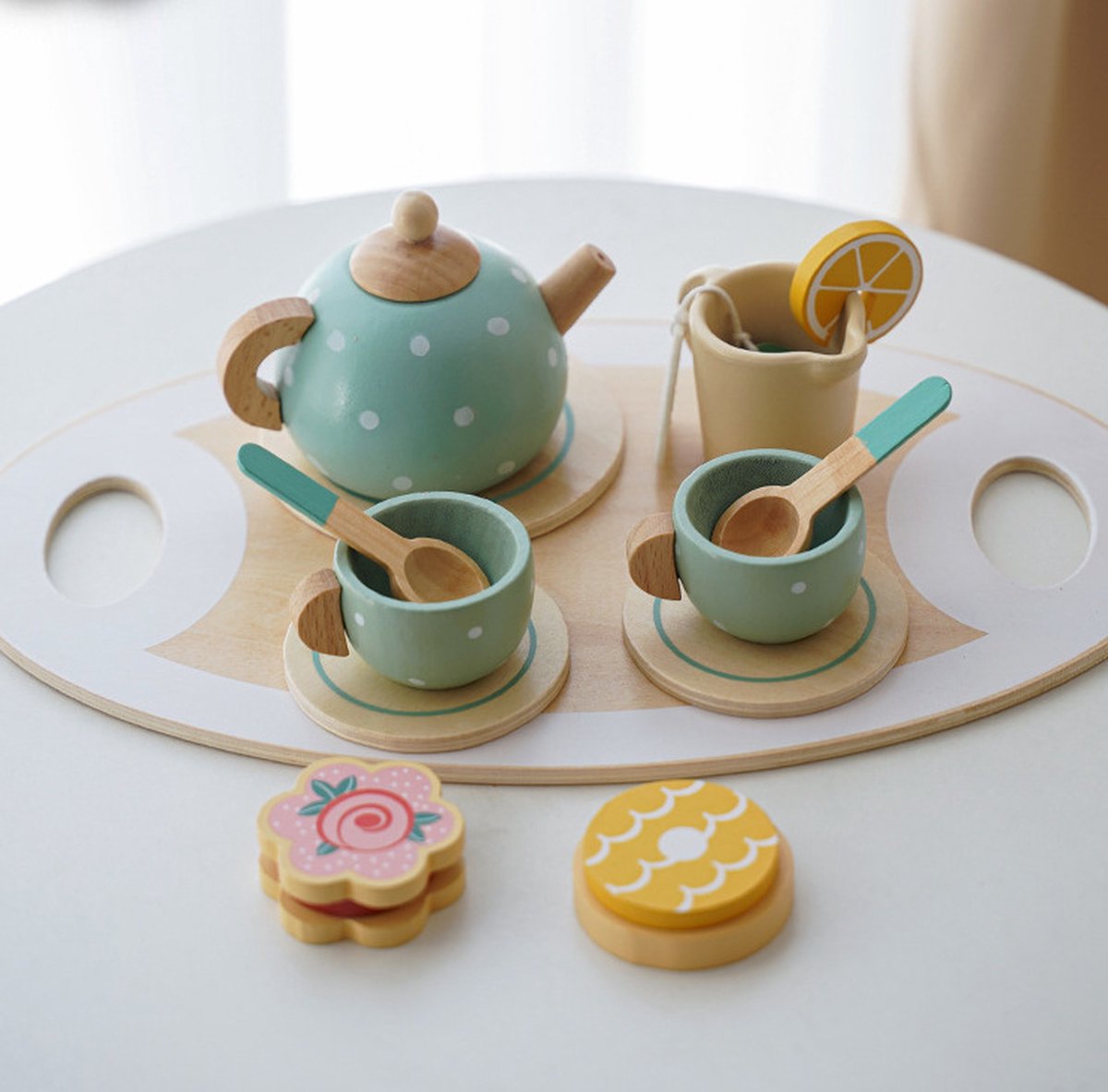Houten Afternoon Tea Set - keukenspeelgoed hout - keukenspeelgoed accesoires - Speelgoed - Rollenspel - Educatief Speelgoed Voor Peuters Meisjes Jongens Kids