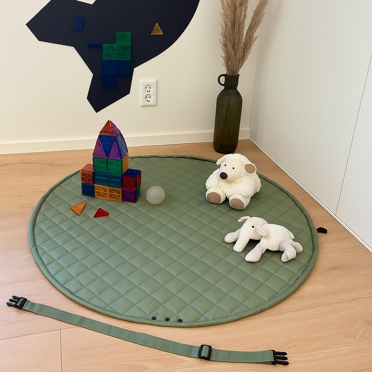 Draagbare Baby Speelmat Ø130cm – Zachte Speelkleed met Draagriem – Opvouwbaar tot Draagzak – Groen