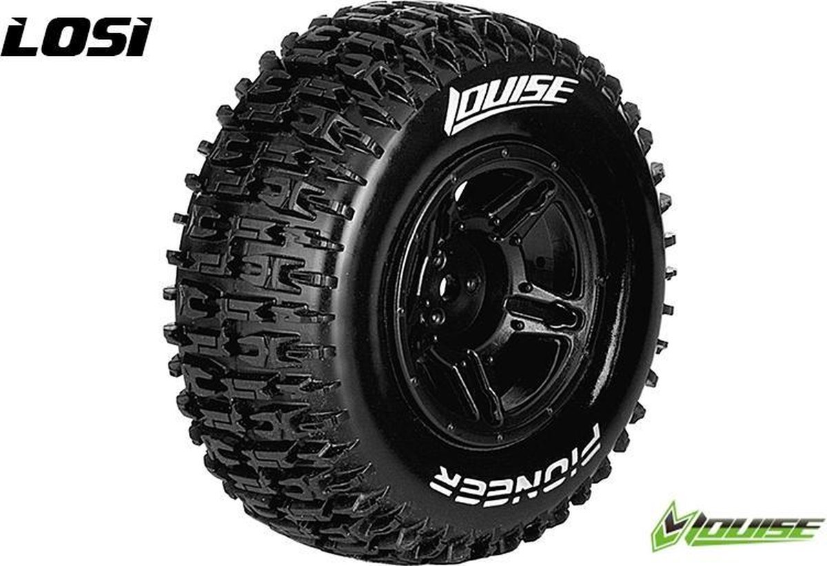 Louise RC - SC-PIONEER - 1-10 Short Course Bandenset - Gemonteerd - Soft - Velgen Zwart - Losi TEN-SCTE 4X4 - L-T3148SBLA