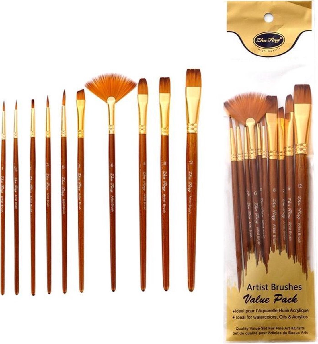 10 DeIige PenseIen set - Kwasten Set - Voor hoby schilderen met acryI - Verven - Schilderen - Professionele Penselen set - LOUZIR