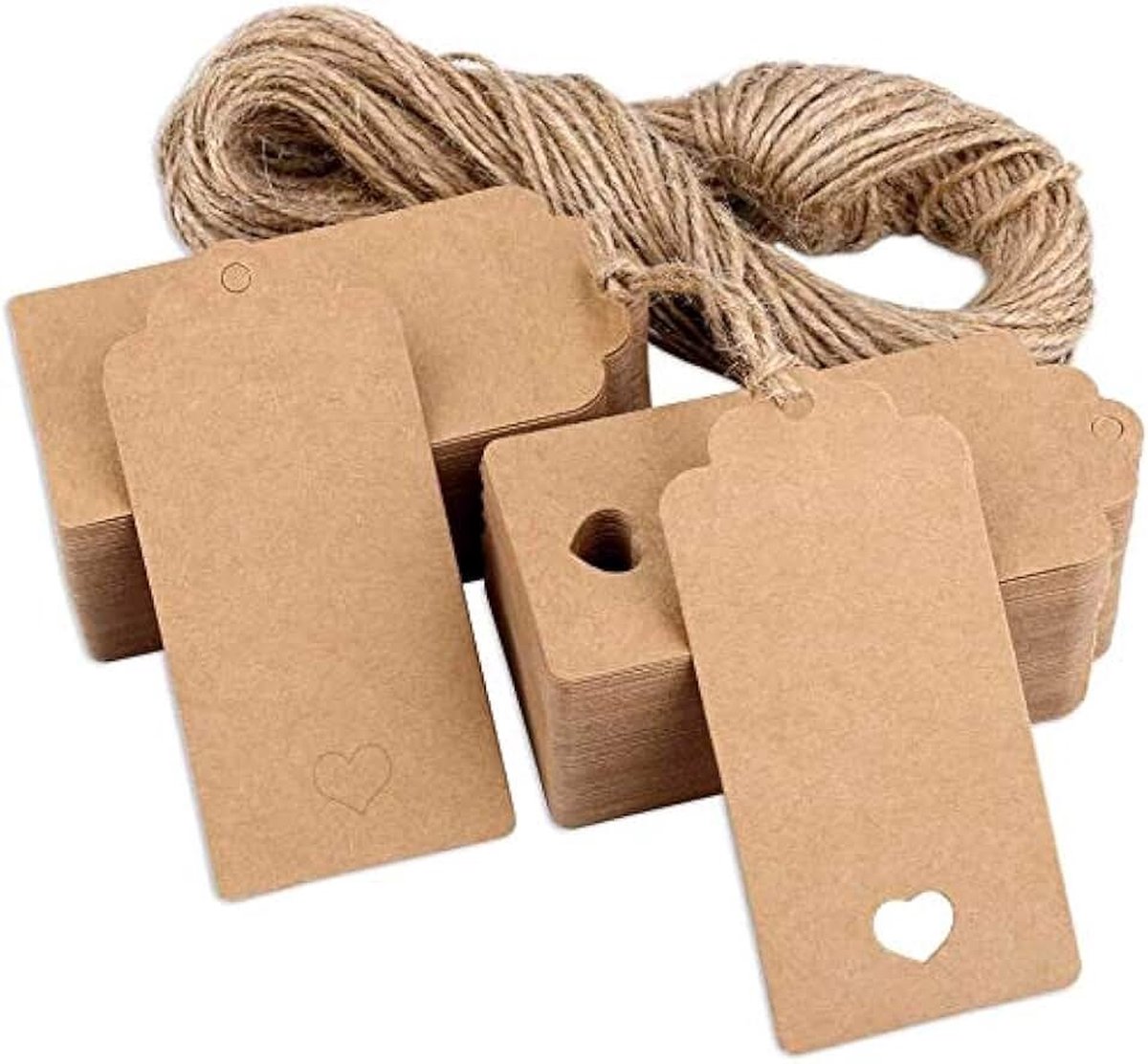 100 Stuks - Kartonnen Hobby Kraft Labels Met Touw - Kraftpapier - Hangende labels met Hart - Cadeau Labels - Knutselen - Cadeaulabels - LOUZIR