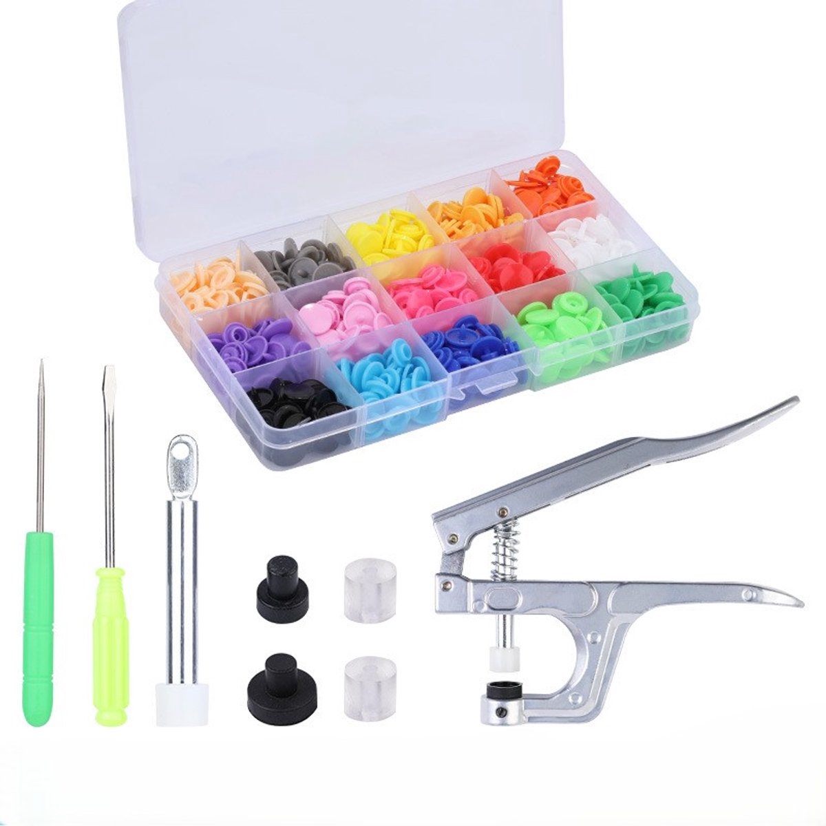 150 Snaps tang – drukknop - Push Button + Snap Pliers Set – for All Kinds of Clothing DIY – 15 colors - LOUZIR