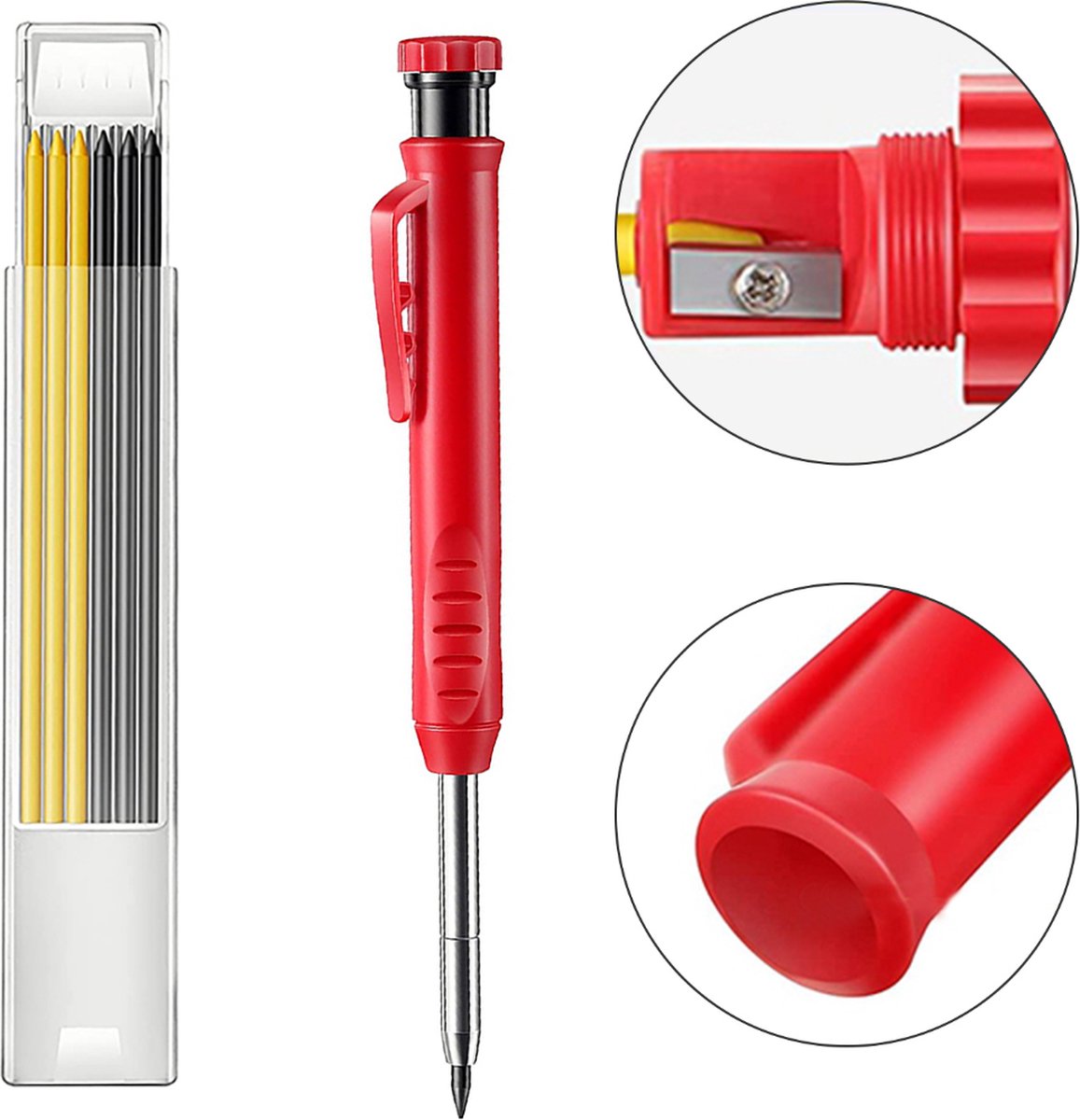 2 Delig Bouwpotlood set - Timmerman Potlood - X2 markeerpotloden zwart en blauw en X12 navullingen - Perfect voor Timmerwerk en Markeringen - LOUZIR