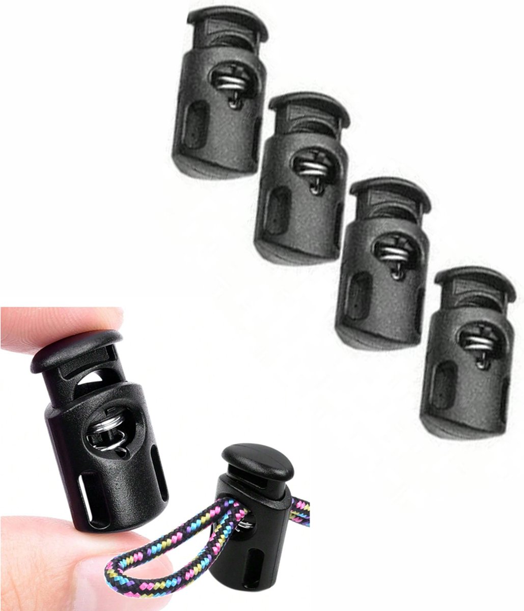 4 Stuks - koordstoppe - Cord lock - Koordsteller - Lanyard String Koord Clips - Sleutelkoord Clips -  