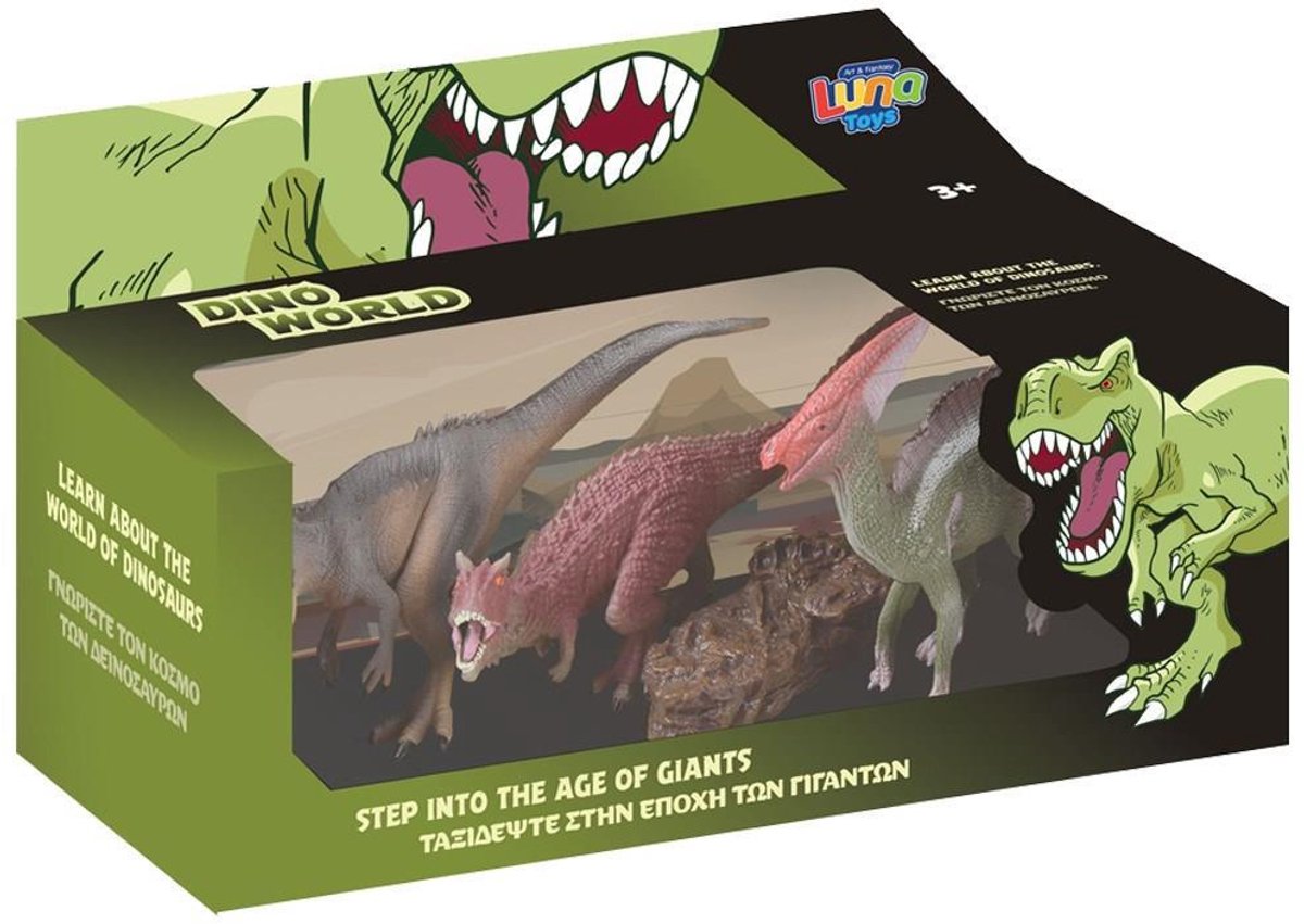 Luna Toys Dinosaur Set – 4 Dinosaurusfiguren – 31×14×18,5 cm – 2 Designs (Willekeurig geleverd)