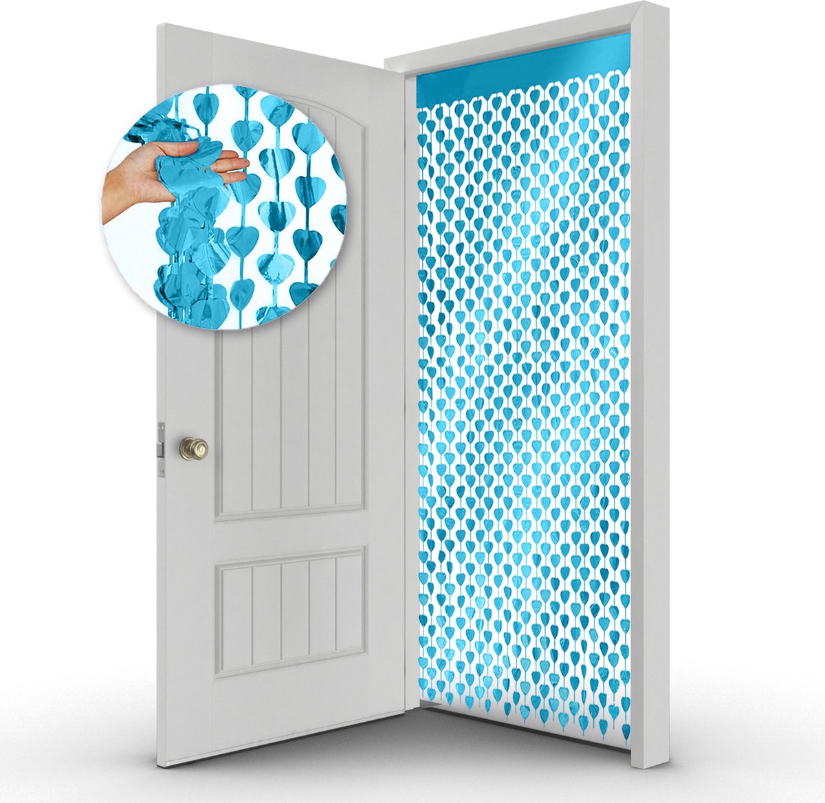   - Blauw Hartjes Glittergordijn Valentijn Decoratie Versiering Backdrop Deurgordijn Glitter Deur Folie Gordijn