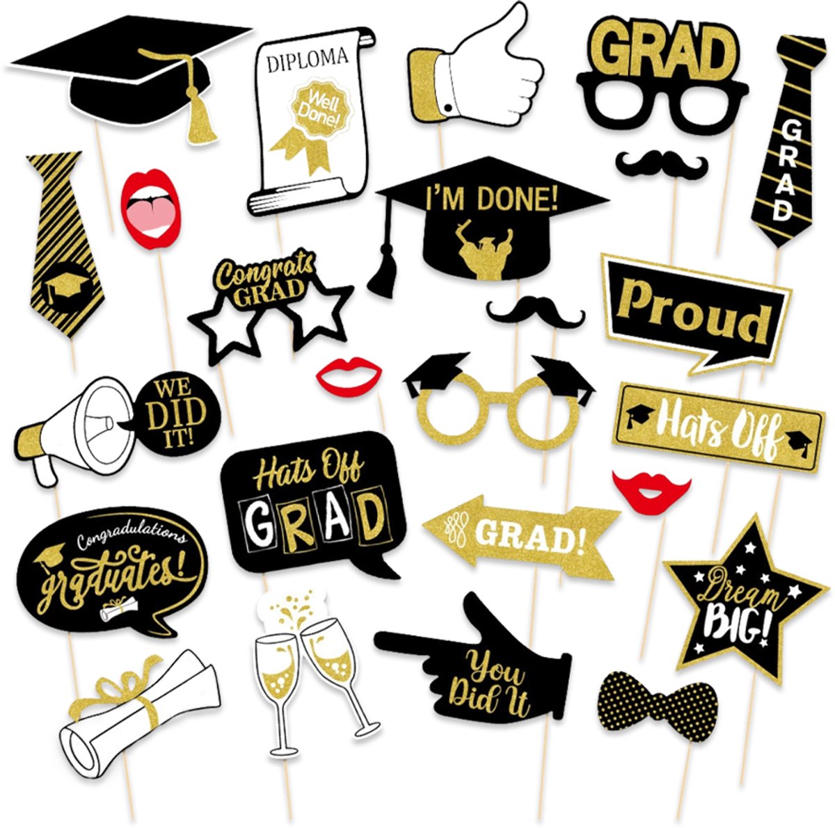 LUQ - Foto Props – 25-delige Set Afstudeer & Geslaagd Feestaccessoires – Fotobooth Props voor Afstuderen & Graduation