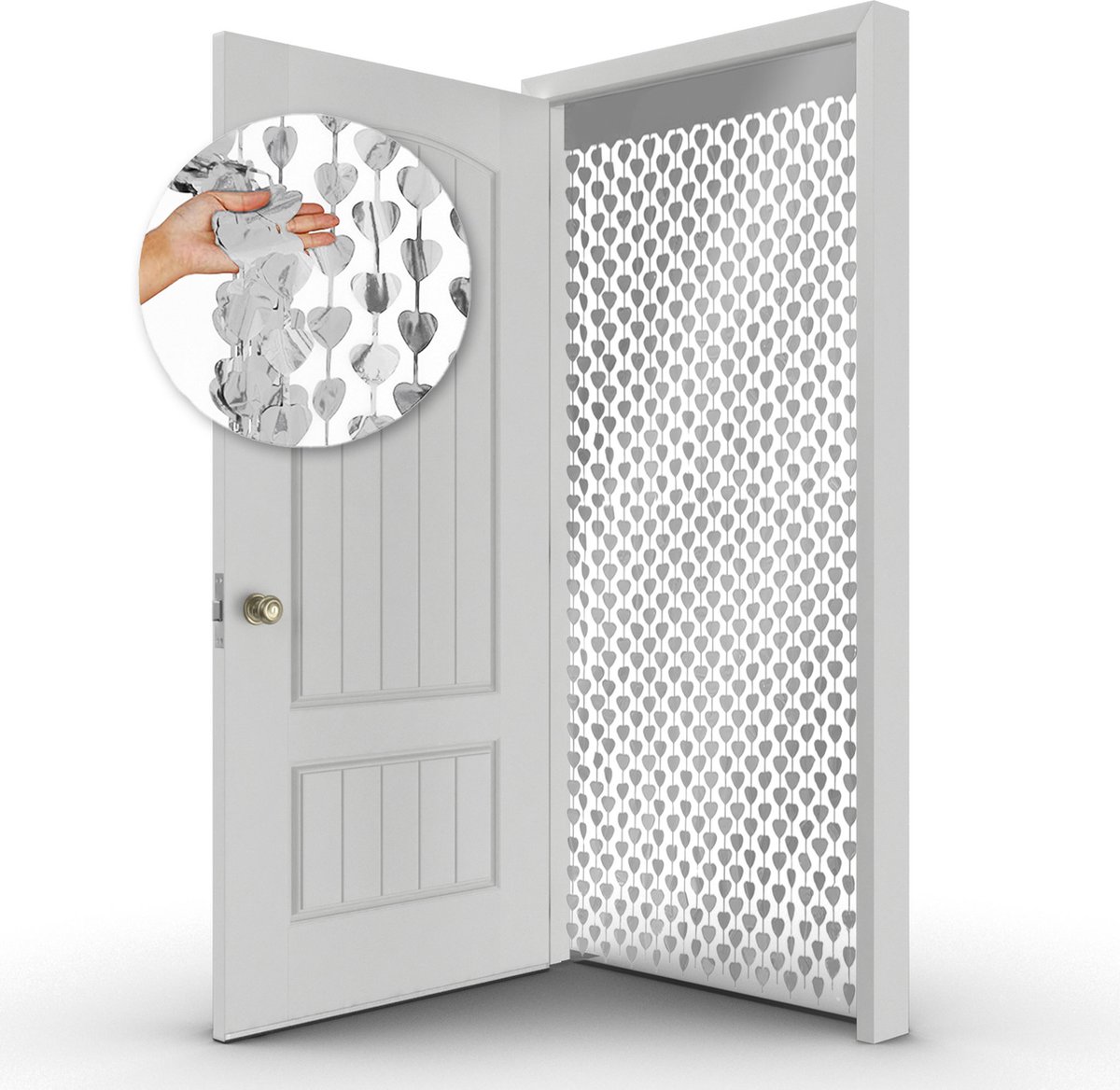   - Zilver Hartjes Glittergordijn Valentijn Decoratie Versiering Backdrop Deurgordijn Glitter Deur Folie Gordijn