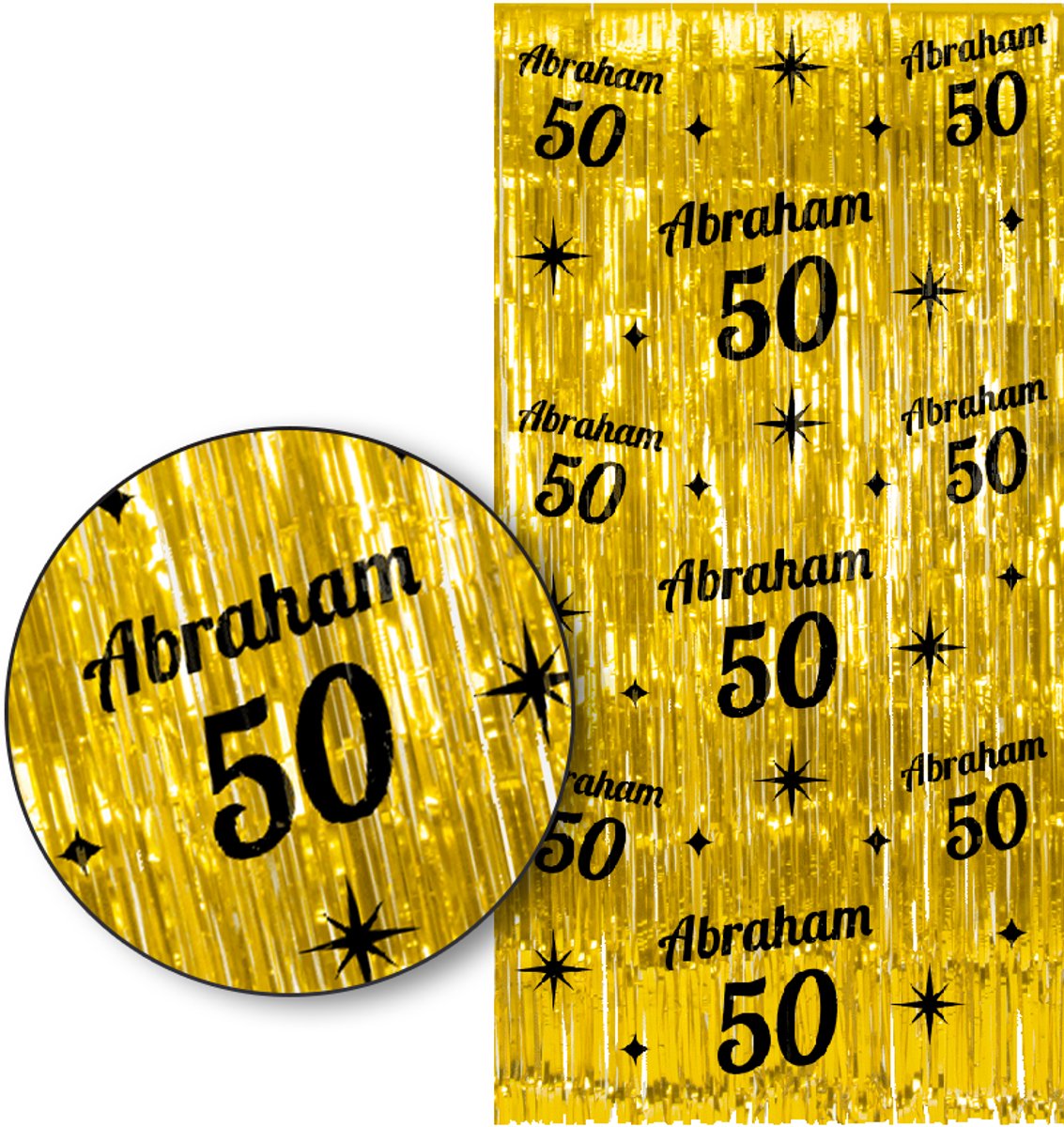   – Abraham 50 Franjes Gordijn – Goud & Zwart Tinsel Curtain 2x1 m – Luxe decoratie voor verjaardag/birthday party.