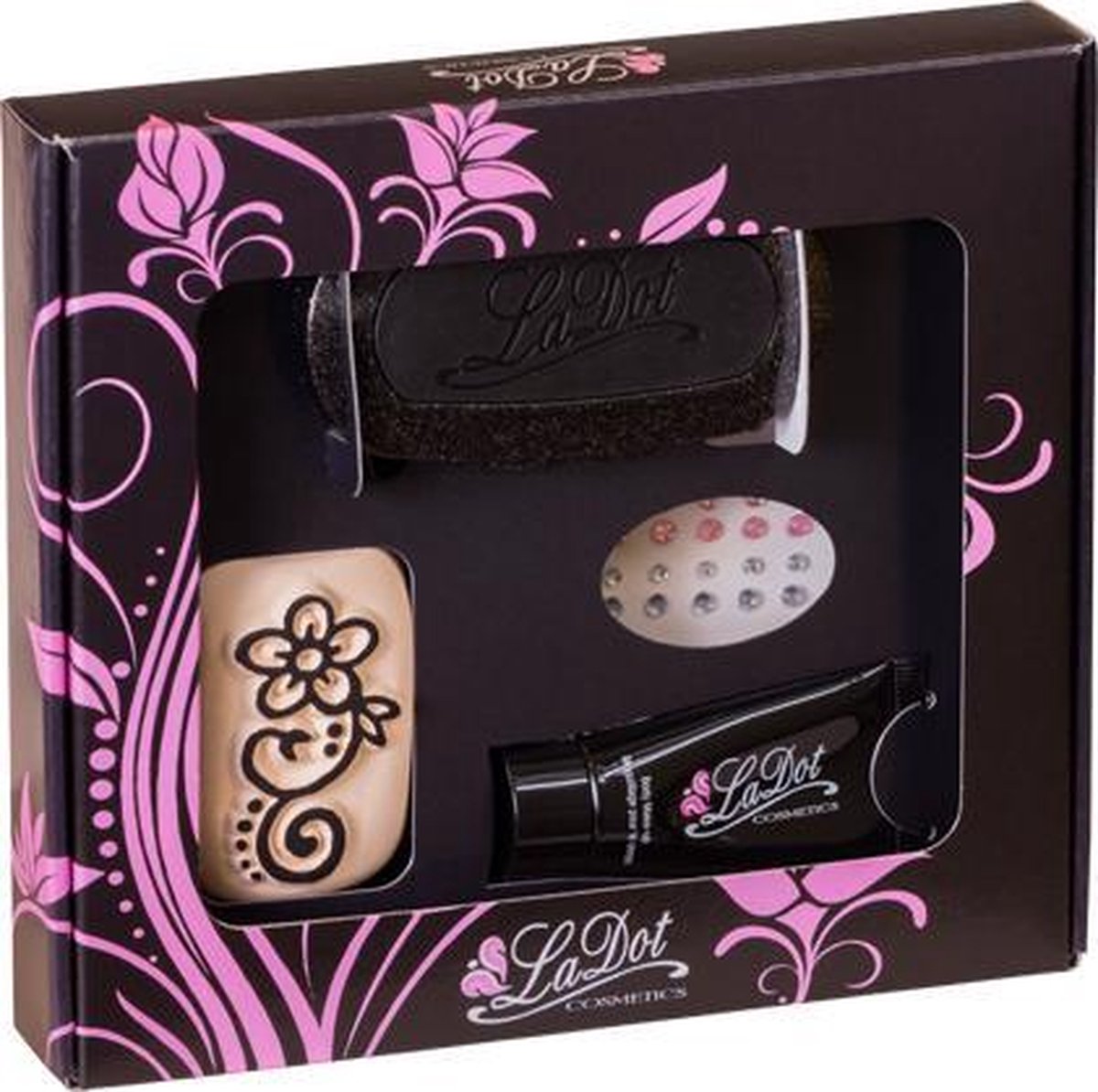 LaDot Giftpack 6 - Stempel Tattoo - 1 Middel Stempelsteen - Bloem - Nep Tattoo - Black Tattoo - Fake Tattoo - Kinderen en Volwassenen