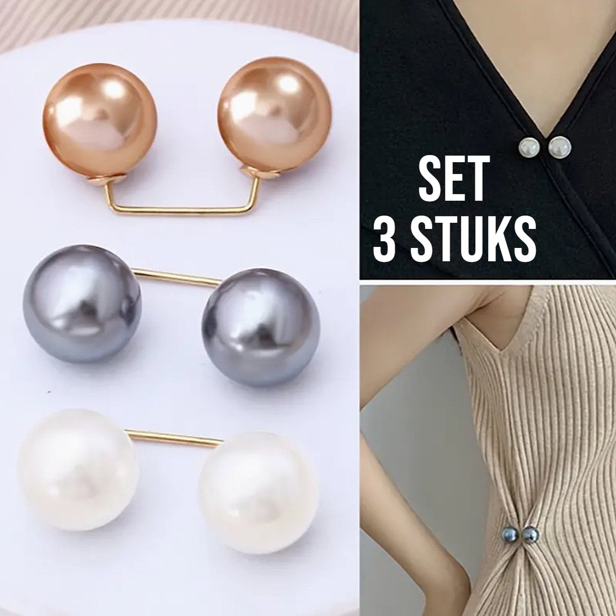 LaGloss® 3 STUKS Parel Veiligheidsspelden Set Kledingspelden Elegante Fashion Clips voor Veiligheid en Stijl %%
