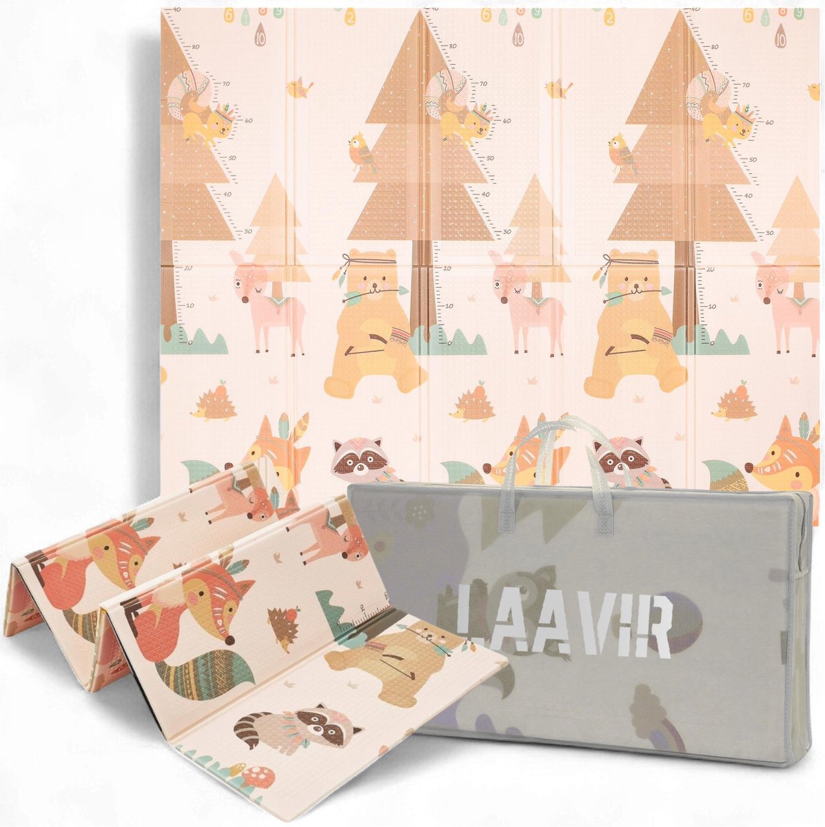 Laavir® Opvouwbare Baby Speelmat 150×200 cm – Dubbelzijdig Dierenontwerp – Foam – Inclusief Opbergtas – Waterafstotend & Antislip