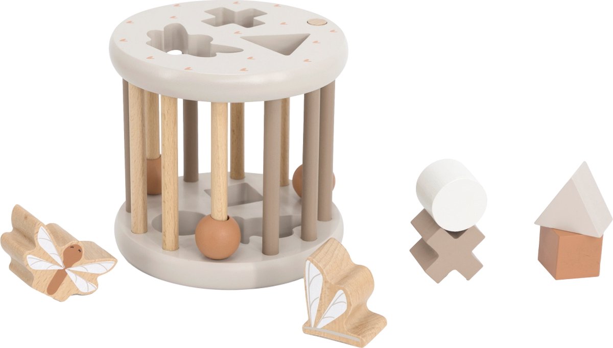   - Rollende Houten   - Nougat/Naturel - FSC Hout - Inclusief 6 Vormpjes - Stimuleert Hand-Oog Coördinatie en Vormenherkenning - Geschikt voor Kindjes vanaf 12 Maanden