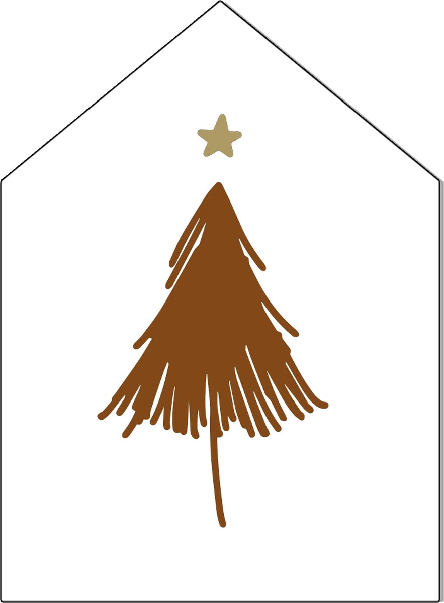 Label2X - Kersthuisje Kerstboom - Terracotta - Dibond - 20cm hoog - Met standaard - Kerstmis - Kerstdecoratie - Kerst versiering