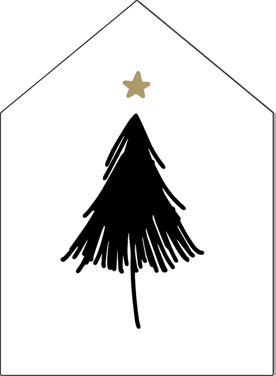 Label2X - Kersthuisje Kerstboom - Zwart - Dibond - 40cm hoog - Kerstmis - Kerstdecoratie - Kerst versiering