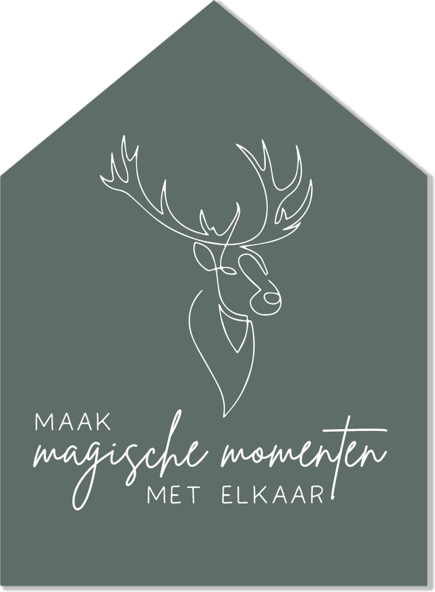 Label2X - Kersthuisje Maak Magische Momenten - Groen - Dibond - 20cm hoog - Kerstmis - Kerstdecoratie - Kerst versiering