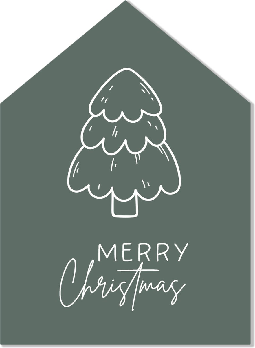 Label2X - Kersthuisje Merry Christmas - Groen - Dibond - 40cm hoog - Kerstmis - Kerstdecoratie - Kerst versiering
