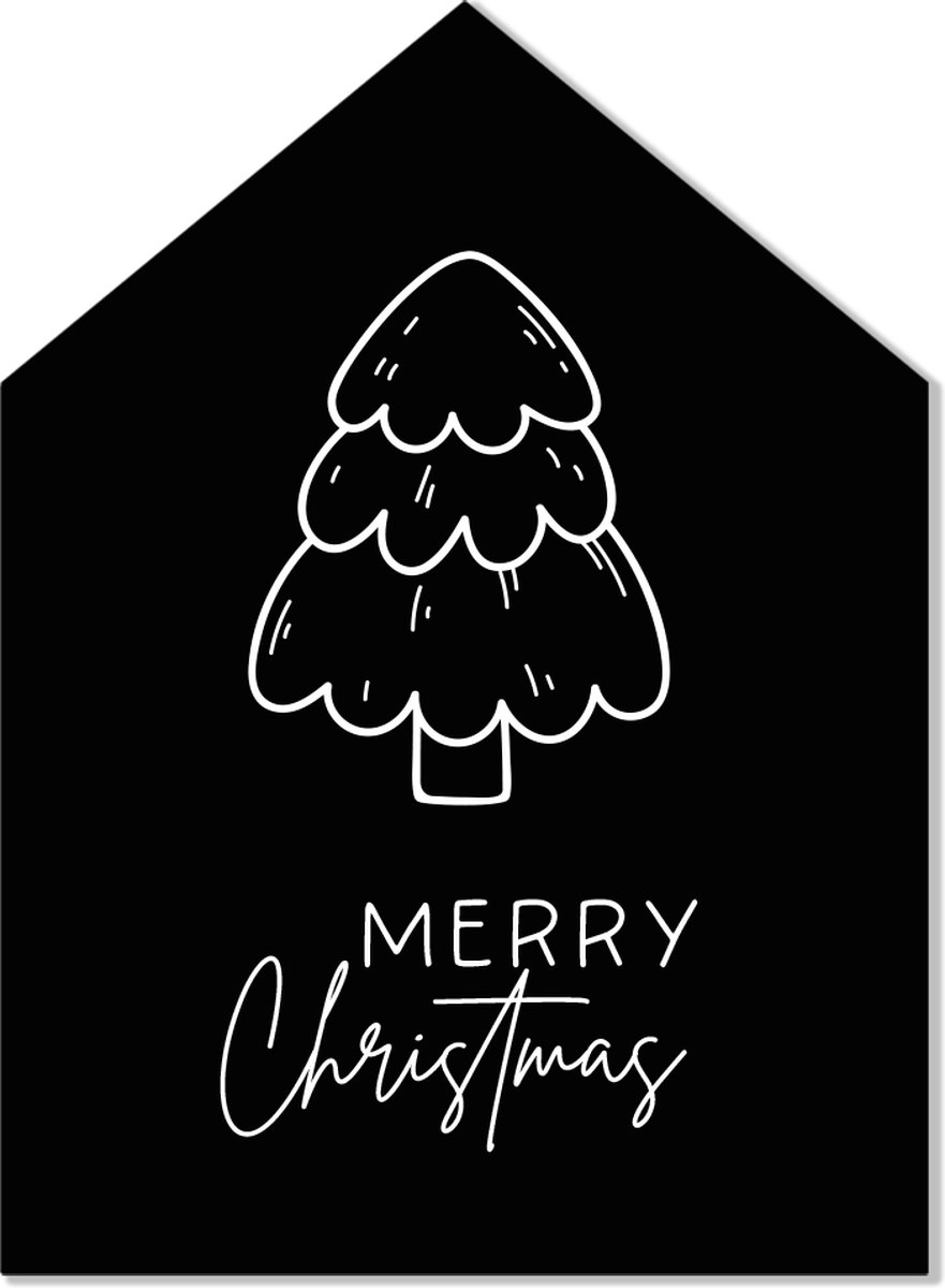 Label2X - Kersthuisje Merry Christmas - Zwart - Dibond - 40cm hoog - Kerstmis - Kerstdecoratie - Kerst versiering