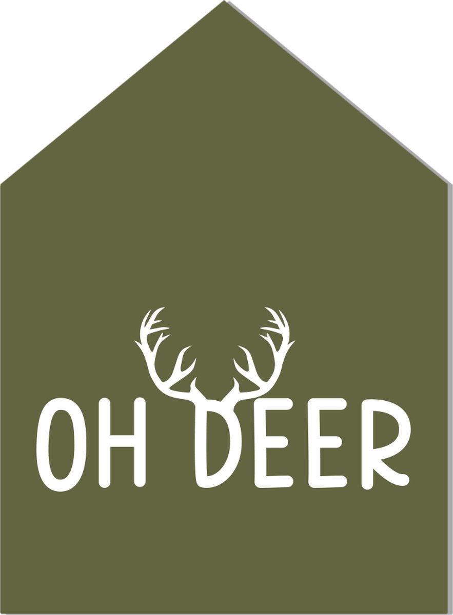 Label2X - Kersthuisje Oh Deer - Groen - Forex - 40cm hoog - Met standaard - Kerstmis - Kerstdecoratie - Kerst versiering