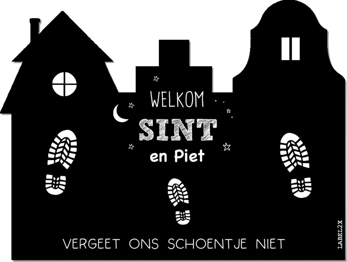 Label2X - Sinterklaas schoenzetmat - Niet buigzaam - Sketch XL - Zwart - 3 schoentjes - Sinterklaas decoratie - Sinterklaas versiering