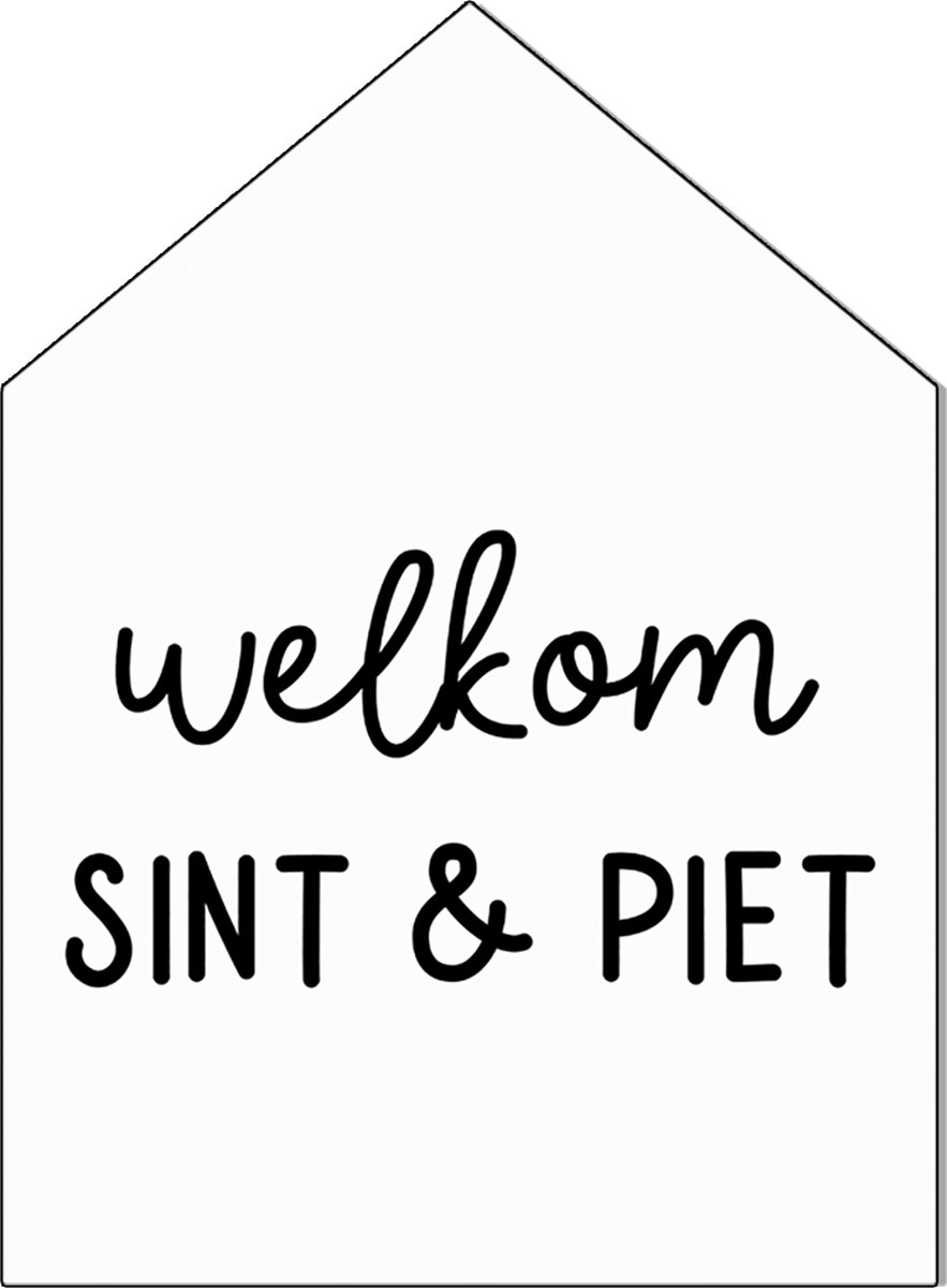Label2X - Sinthuisje Welkom Sierlijk wit - Dibond - Houten standaard - 20 cm