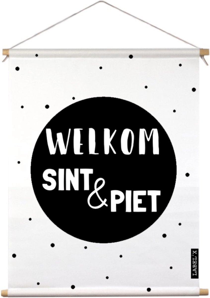 Label2X - Textielposter binnen Welkom Sint en Piet - 30x40 cm - Sinterklaas decoratie - Sinterklaas versiering