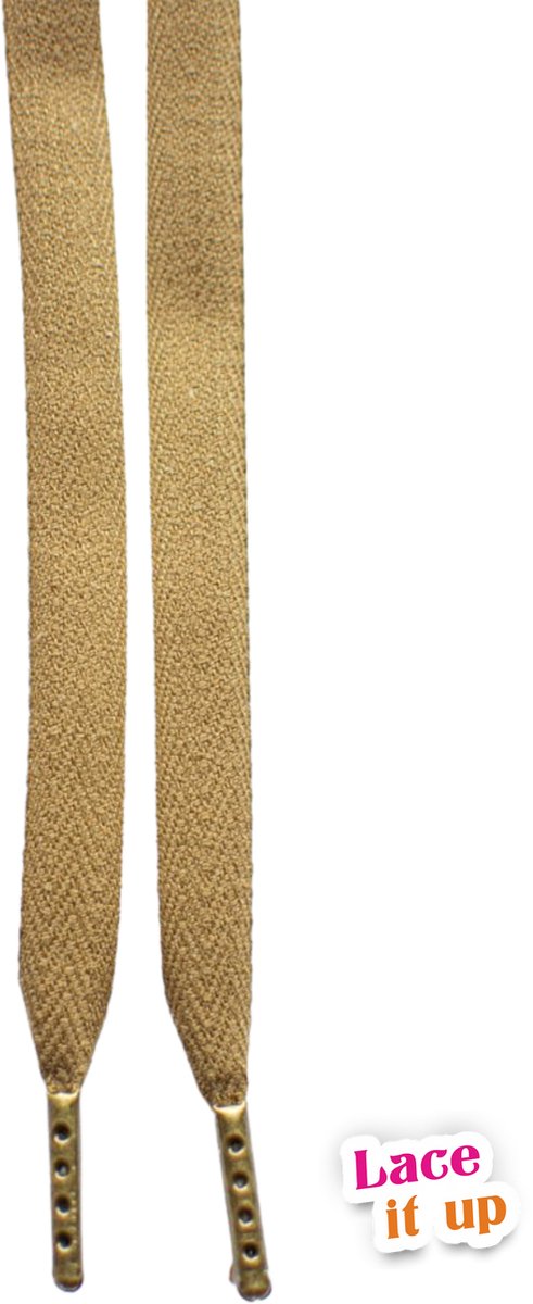 Schoenveters plat - uni bruin groen - 120cm - bronzen nestels veters voor wandelschoenen, werkschoenen en meer
