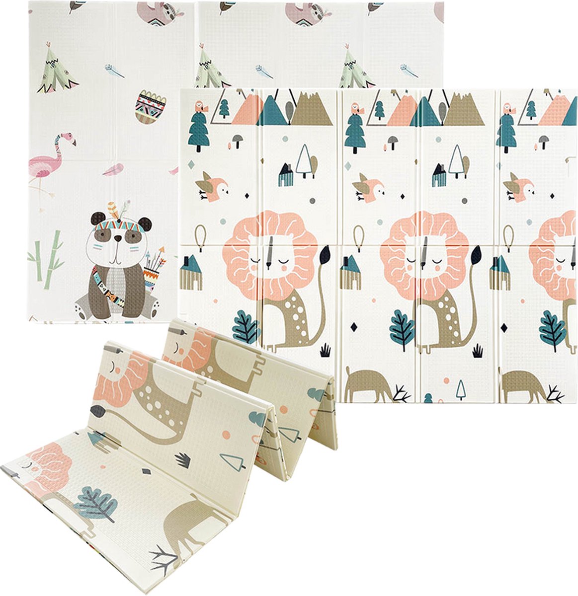 Ladanas® – OPVOUWBARE Baby Speelmat - DUBBELZIJDIG Speelkleed incl. opbergtas - EXTRA DIK - 180x200x1,5cm - Foam mat - Lion/Panda
