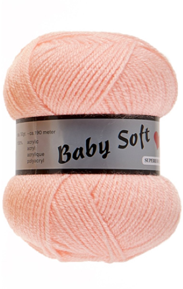 Lammy Yarns - Baby Soft - Kleur 214 zalm - 5 bollen dun acrylgaren - haakgaren - breigaren - pendikte 3 mm.
