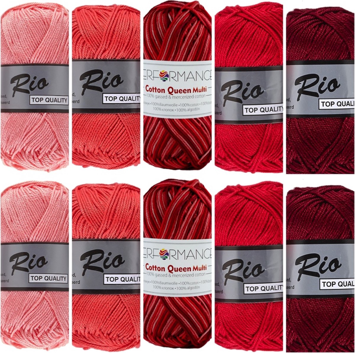 Rio en Queen multi katoen garen pakket - rood roze kleuren - 10 bollen