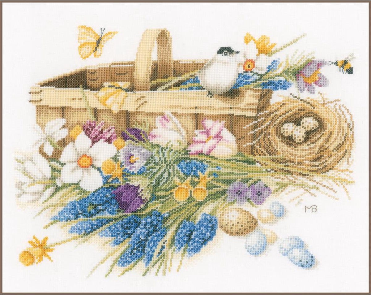 borduurpakket PN0155028 marjolein bastin, mand met lentebloemen