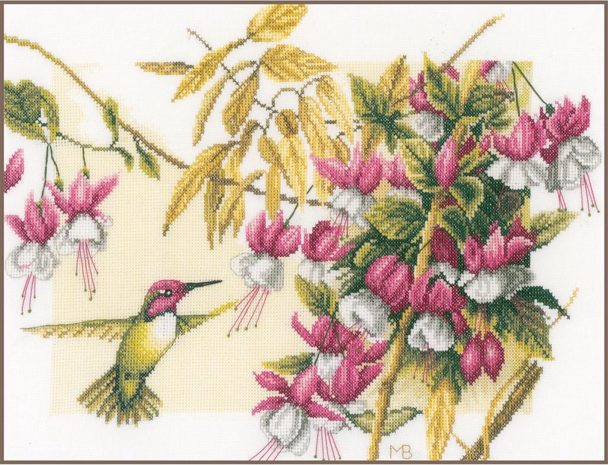 borduurpakket PN0165379 marjolein bastin, kolibri met fuchsias