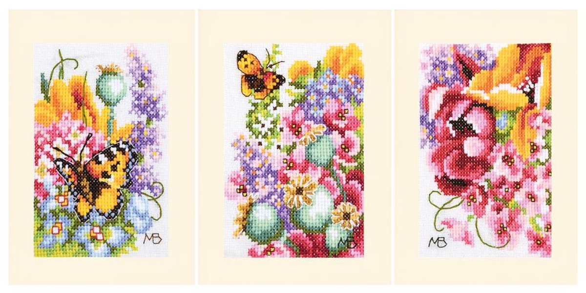 borduurpakket PN0224152 marjolein bastin, kleurig bloemenboeket drieluik