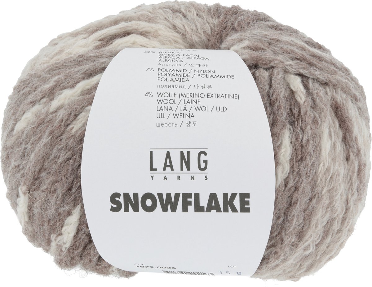 Lang Yarns Snowflake - kleur beige wit - 1072.0026 - 50 gram - 115 meter - 47% katoen (pima), 42% baby alpaca, 7% nylon, 4% merinowol extra fine - naalddikte 6-7