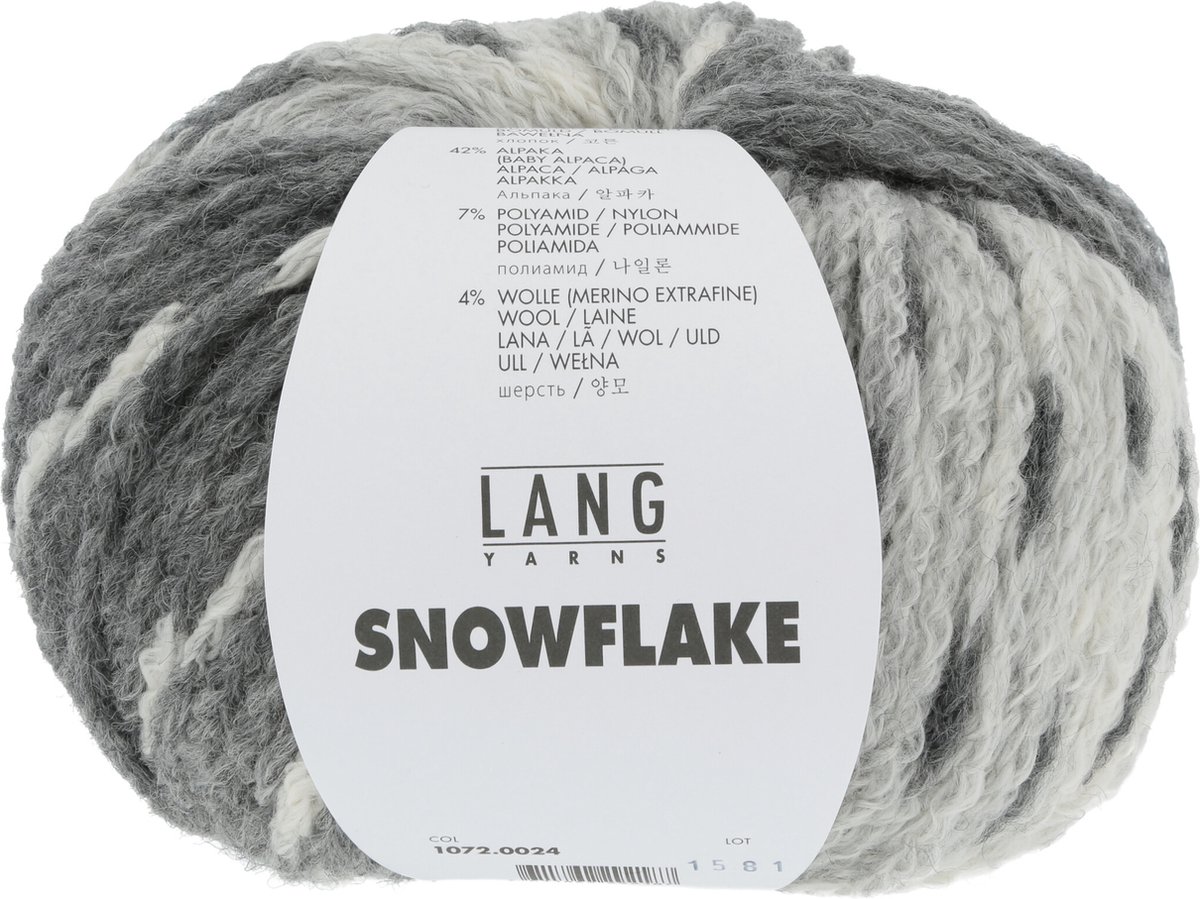 Lang Yarns Snowflake - kleur zwart/wit - 1072.0024 - 50 gram - 115 meter - 47% katoen (pima), 42% baby alpaca, 7% nylon, 4% merinowol extra fine - naalddikte 6-7