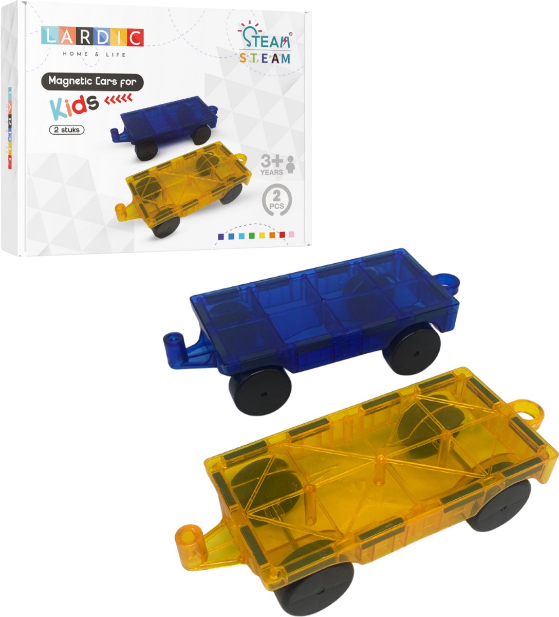 Lardic - Magnetisch Speelgoed - 2 autos uitbreidingsset - Magnetic Tiles - Bouwspeelgoed - Magnetische Tegels - Montessori Speelgoed - Educatief Constructie Speelgoed