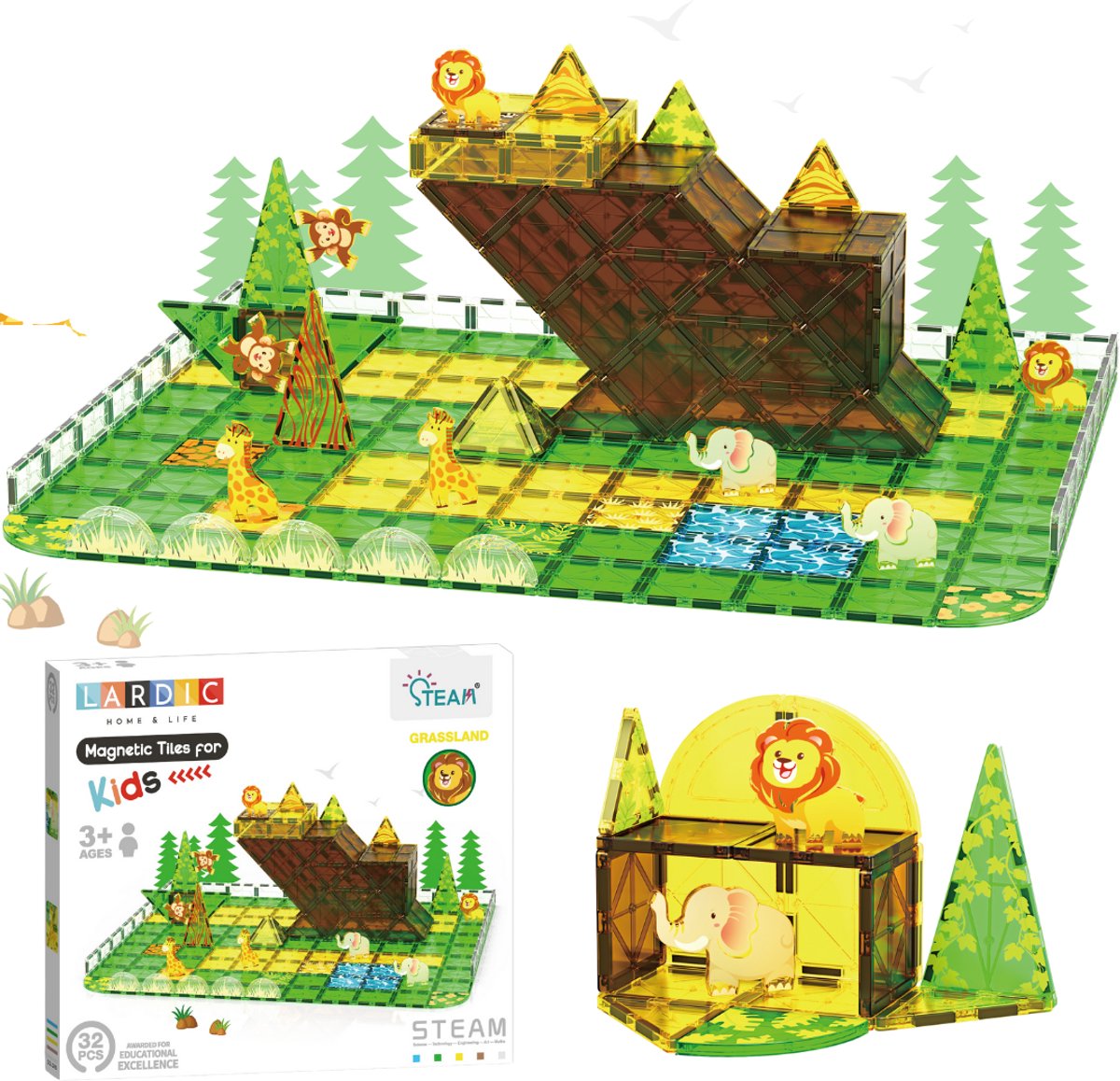 Lardic - Magnetisch Speelgoed Dierentuin - Magnetic Tiles - Bouwspeelgoed - Bouwblokken - Magneten Speelgoed - Magnetische Tegels - Magna - Bouwstenen - Montessori Speelgoed - Educatief Constructie Speelgoed