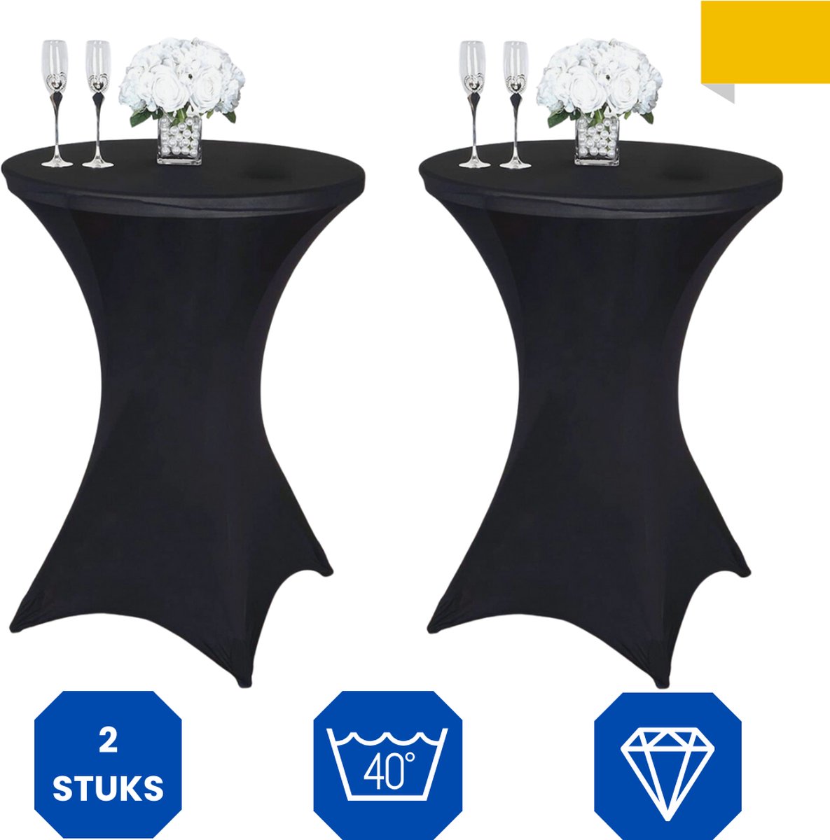 Lardic Statafelrok Zwart Extra Dik - Tafelrok - Statafel hoes Set Van 2 - Stretch - Voor binnen en buiten - Tafelhoezen voor Statafel 80 - 110cm