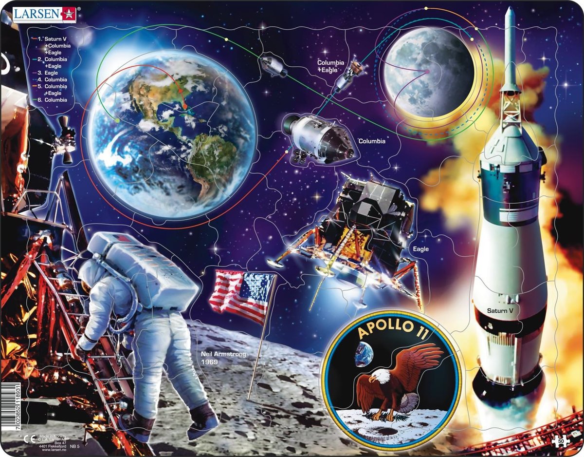Puzzel Maxi Reis naar de maan - Ruimtevaart Apollo 11 - 50 stukjes