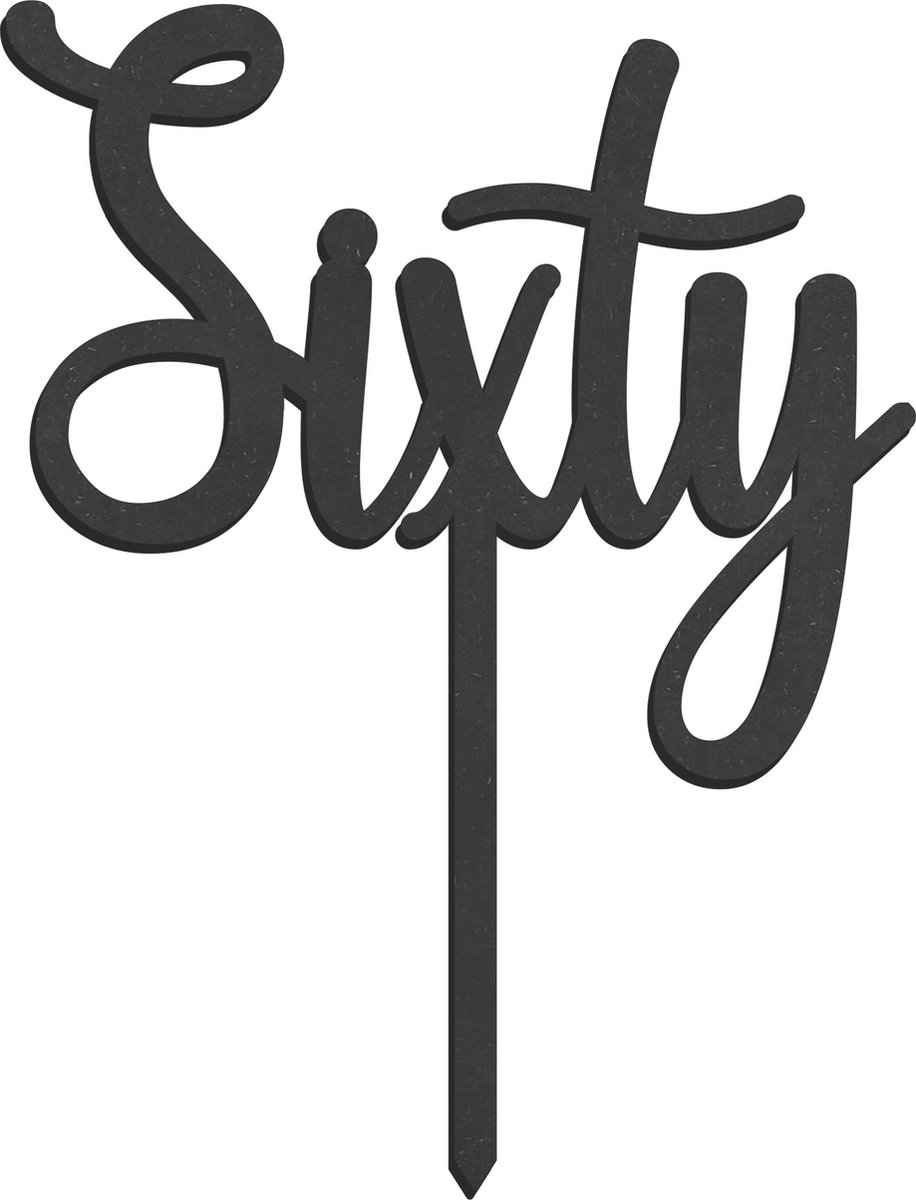 Houten Taarttopper Sixty zwart - Taart decoratie 60 jaar - verjaardag of jubileum