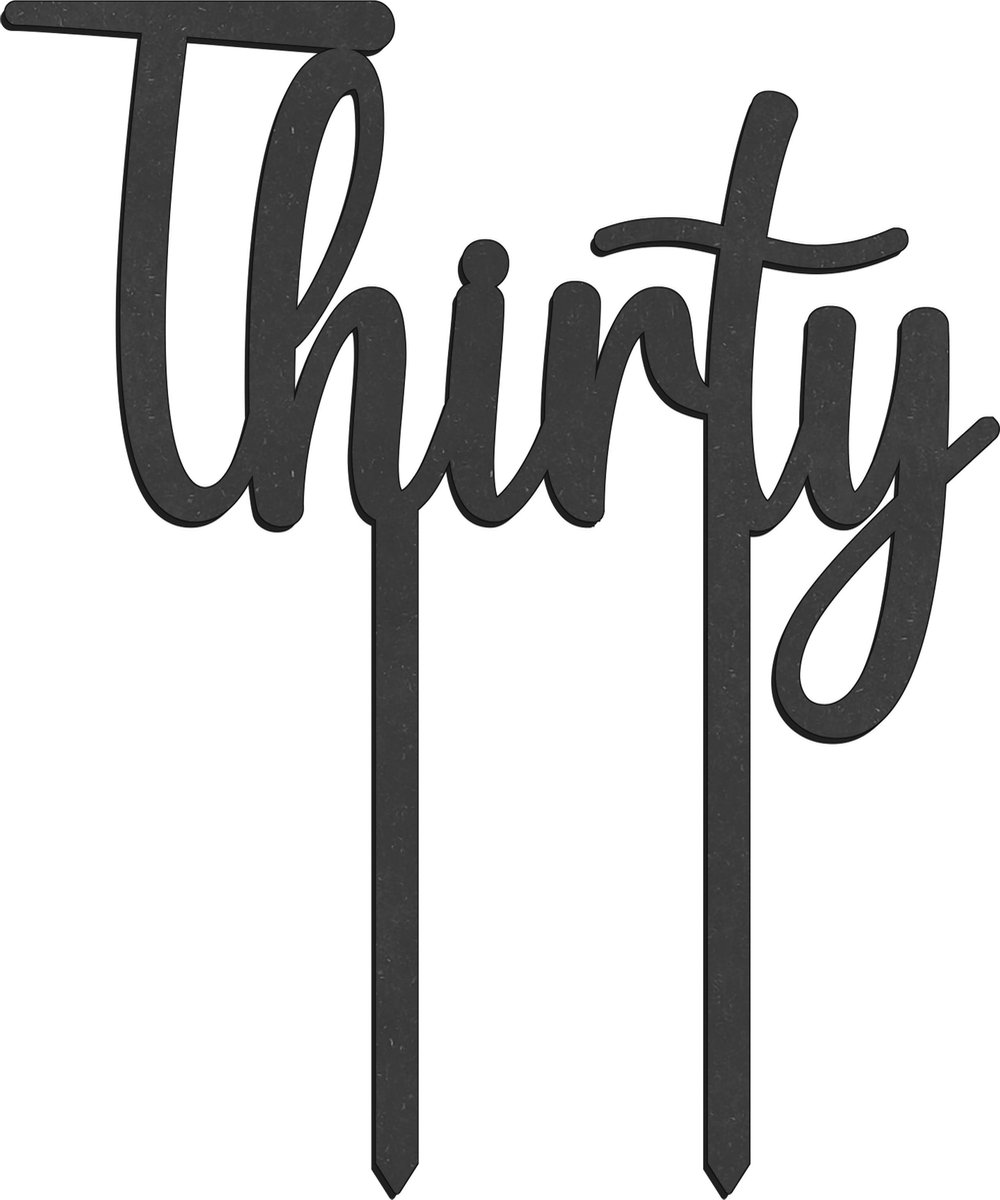 Houten Taarttopper Thirty zwart - Taart decoratie 30 jaar - verjaardag of jubileum
