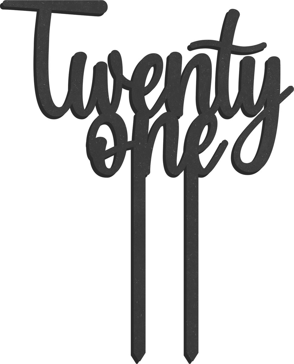 Houten Taarttopper Twenty One zwart - Taart decoratie 21 jaar - verjaardag of jubileum