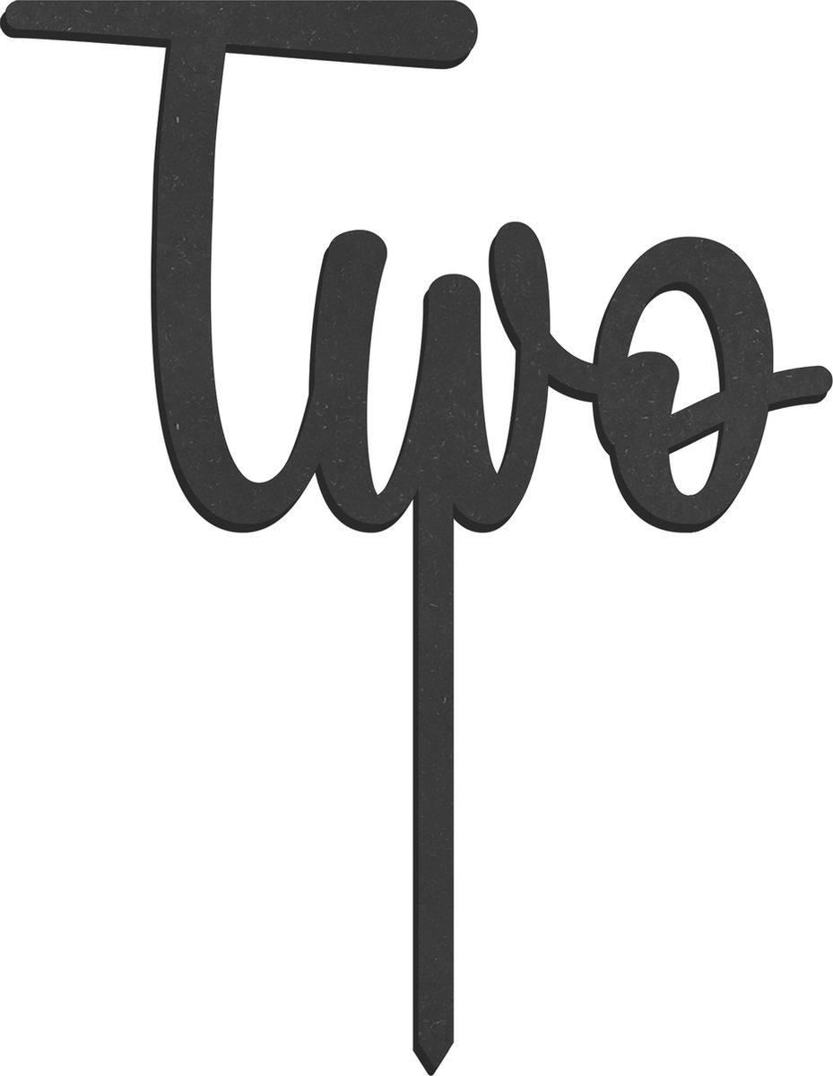 Houten Taarttopper Two zwart - Taart decoratie 2 jaar - verjaardag of jubileum